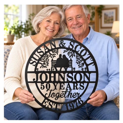 Personalized Wedding Anniversary Sign Gifts, Custom 50th 40th 65th 60th 25th 70th Anniversary Metal Sign, Wedding Gifts for Couples, Custom Name Sign, House Warming Gifts New Home