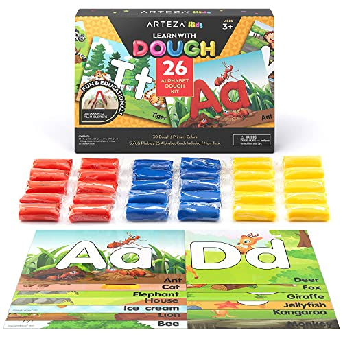Arteza Kids Air-Dry Modeling Clay Kit And Arteza Kids Modeling Play Dough, Alphabet Learning Play Dough Kit, 30 Pieces Air Dry Clay, 26 Alphabet Cards, Art Supplies For Kids #TOP3