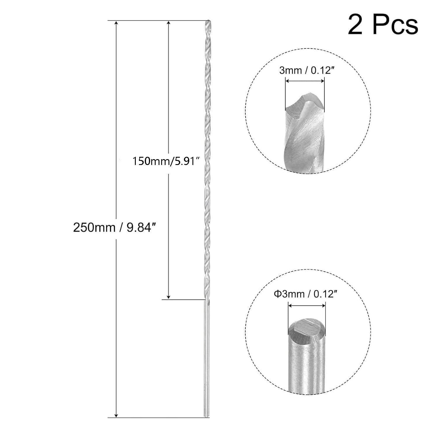 TA-VIGOR 2Pcs 3mm Extra Long Twist Drill Bits - Image 2