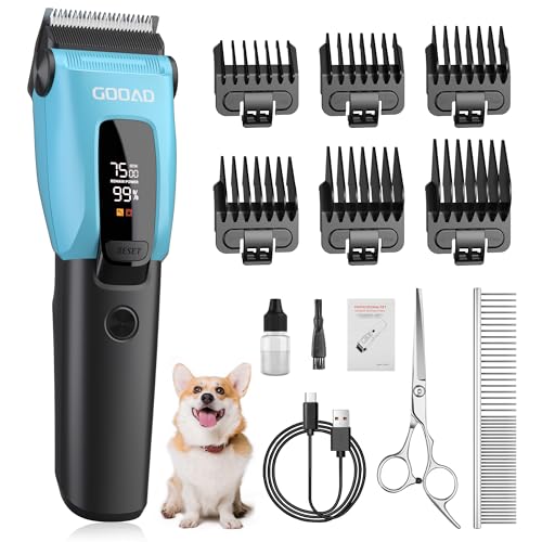 Gooad Dog Clippers for Grooming for Heavy Thick Coat, 3-Speed Low Noise Dog Grooming Kit, Electric Quiet Dog Hair Trimmer,Cordless,Rechargeable, Pet Hair Shaver for Small and Large Dogs Cats, Blue