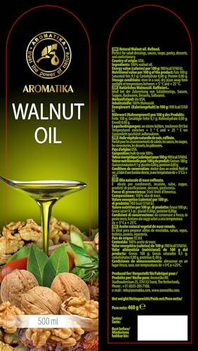 Walnussöl 500ml - Speiseöl zum Verzehr - Glasflasche - Vegan - Nativ - Gewürzöl - Salatöl - Gourmet Öl - Walnuss Öl zum Salaten, Speisen, Salatdressings
