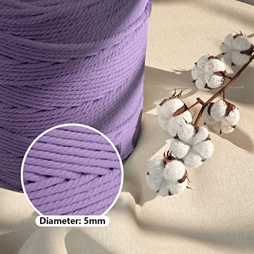 Image of ZUEXT Macrame Cord, Light Violet, 5mm x 328yds Cotton String Macrame Yarn