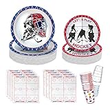 104 PCS Hockey Party Table Supplies Kit Serve 26, Includes Dinner Plates, Dessert Plates, Napkins, Cups for Ice Hockey Birthday Party Sport Events Decorations Favors