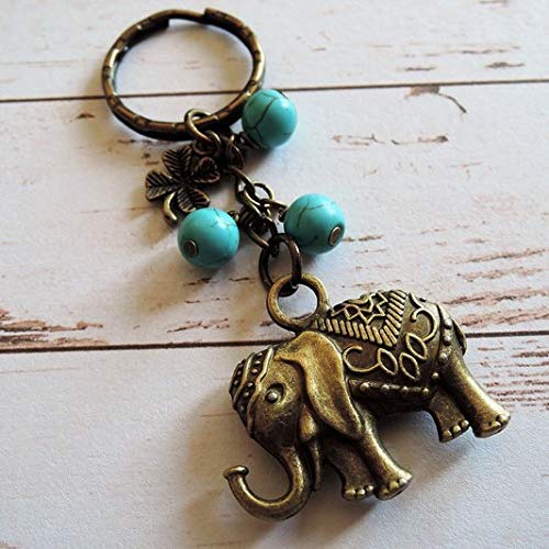Preisvergleich Produktbild Schlüsselanhänger Elefant In Bronze Glücksklee