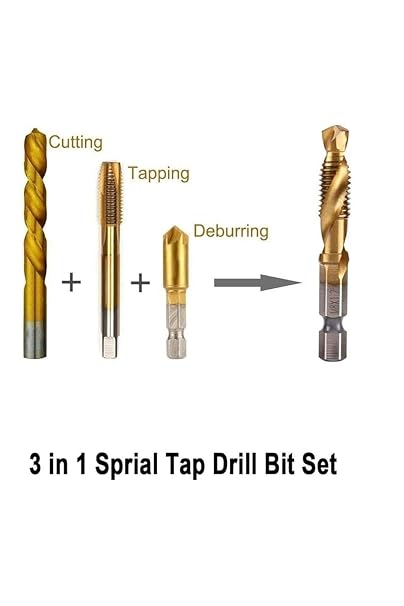 Depolife Klavuz Seti 1/4 Bıts Kendinden Matkap Uçlu M3 M4 M5 M6 M8 M10 Titanyum Ahşap Metal Matkap Uçlu