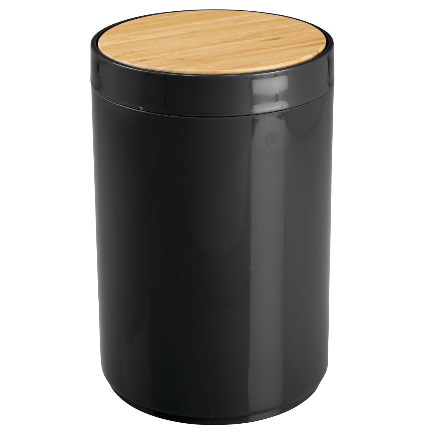 mDesign Swing Lid Bathroom Bin ??? Bamboo and Plastic Rubbish Bin for Bathroom or Bedroom ??? Small ...