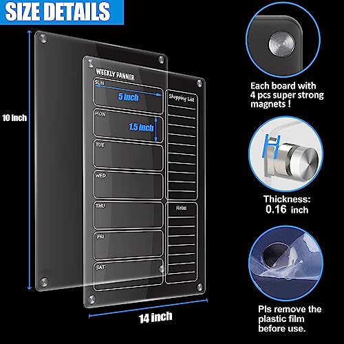 Acrylic Calendar For Fridge 14X10'' 2 Set, Ezzgol Clear Acrylic Dry Erase Board With 4Pcs Strong Magnets, Magnetic Pen Holder, 6Pcs Markers, Weekly To Do List And Blank Memo Fridge Calendar #TOP3