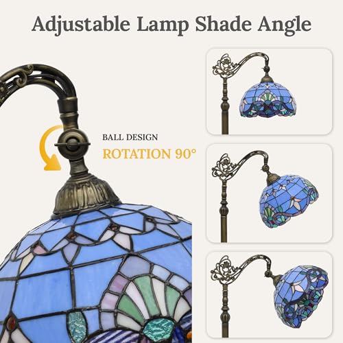 DWVO Tiffany Floor Lamp, Stained Glass Shade Gooseneck Reading Floor Lamp, Adjustable Corner Standing Light with Foot Switch for Bedroom Living Room Office (Bulb not Included)