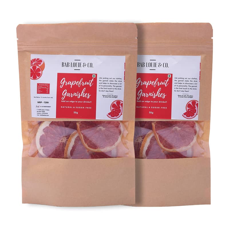 Image of Bab Louie & Co. Grapefruit Dehydrated Fruits Garnishes For Cocktail, Mocktail, Detox Water, Green Tea, Snacks, Air Dried, Gluten Free, Vegan, No Sugar, Natural, Zero Preservatives, 50 gm (Pack of 2)