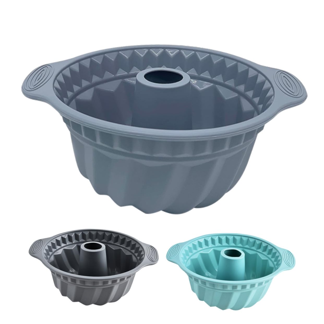 Homoyoyo Stampo Chiffon Cake Rotondo in Silicone 3 Pezzi, Grande | Superficie Liscia, Pieghevole per Riporre, Forma Scanalata Apertura a Stufa