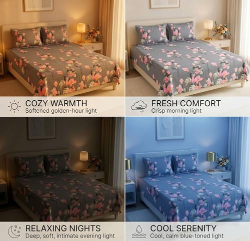 Image of HOMEKART 210 TC Premium Cotton Double Bed Bedsheet with 2 Pillow Covers | Double Bed Sheet Set | Soft, Breathable, Skin Friendly, Wrinkle Resistant & Fade Resistant |228 x 254 cm | Bedding for Home