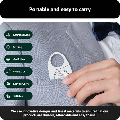 roygra Cigar Cutter Set (4 Pack), Guillotine Double Blade, Cigar Accessories for Men, Stainless Steel Smoking Accessories Tool, Portable Sharp Clean Cut - Silver