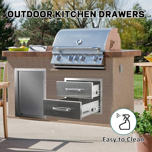 Image of Outdoor Kitchen Drawers 18 inch W x 15 inch H x 23 inch D Stainless Steel Drawer BBQ Double Drawers with Chrome Handle for Outdoor Kitchen Island, Patio Grill Station