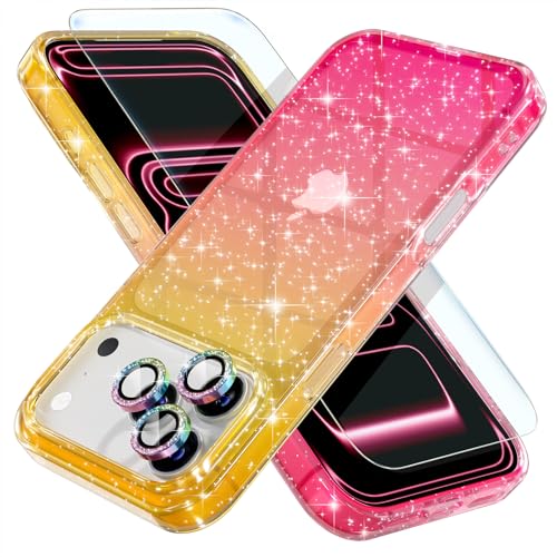 Choiche for iPhone 17 Pro Case Clear Women (Glitter Gold/Pink)