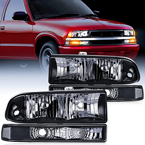Nilight Headlight Assembly for 1998 1999 2000 2001 2002 2003 2004 2005 Chevy Blazer Headlights 1998-2004 Chevrolet S10 Pickup Replacement Headlamp Housing Bumper Lights, 2 Years Warranty