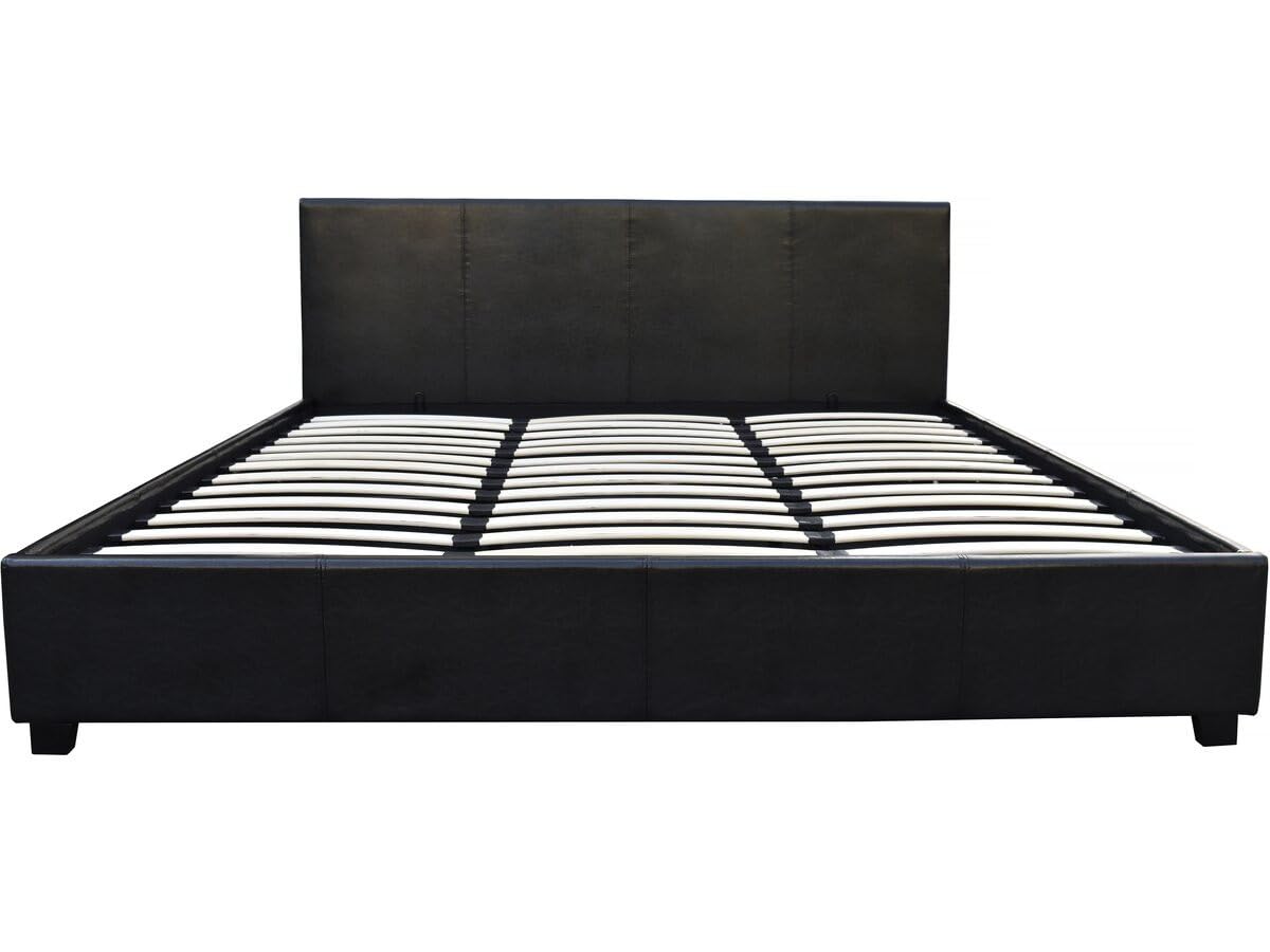 Habitat et Jardin - Lit Double Carla en Simili Noir avec Coffre Rangements 140 x 190 cm | Cadre de Lit 2 Places Design | Sommier à Lattes et Tête de Lit Inclus