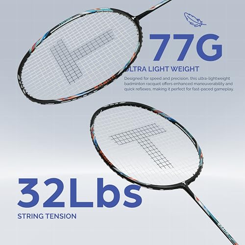 Image of TANSO Wraith Strung Badminton Racket (32 Lbs Tension, Recommended by Padukone School of Badminton, 77 Grams Ultra Light Weight Full Carbon Fiber with Premium Strings and Full Racquet Cover)