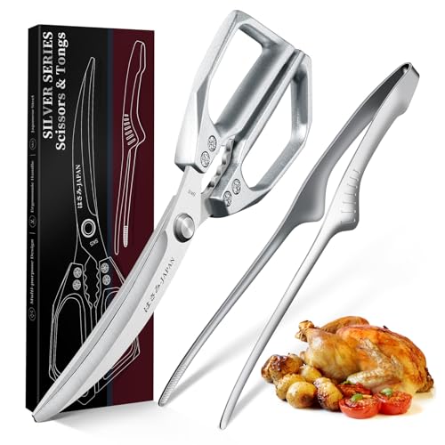 DRAGON RIOT Kitchen Shears, Silver Kitchen Scissors, Meat Cooking Scissors, Multipurpose Poultry Shears, Dishwasher Safe