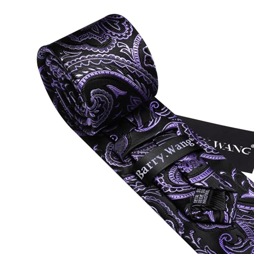 Image of Barry.Wang Paisley Tie Fashion Set Hanky Cufflinks Neckties for Men Woven Silk