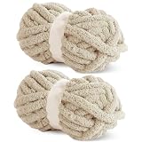 HOMBYS Khaki Chunky Chenille Yarn for Crocheting, Bulky Thick Fluffy Yarn for Knitting,Super Bulky Chunky Yarn for Hand Knitting Blanket, Soft Plush Yarn, 2 Jumbo Pack (27yds,8 oz Each Skein)