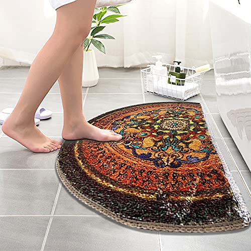 Sujin Half Round Door Mat,Semi Circle Bathroom Floor Rug,Mandala Boho Bohemian Rug,Non-Slip Welcome Entrance Way Rug,Absorbent Bath Mat,Microfiber Tufted Indoor Rug For Kitchen Living Room (Brown) #TOP5