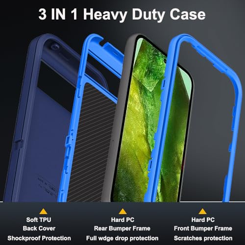 TFDSEUGH for Google Pixel 8a Case with 2Pcs Tempered Glass Screen Protector and 1Pcs Camera Lens Protector, Military Grade 3 in 1 Heavy Duty Shockproof/Drop Proof/Dust Proof Case (Navy Blue) by TFDSEUGH - Used condition - Image 4