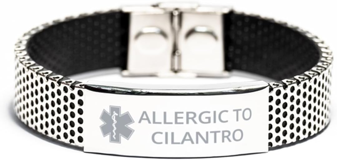 Medical Alert Stainless Steel Bracelet, Allergic to Cilantro Awareness, SOS Emergency Health Life Alert ID Engraved Stainless Steel Adjustable Bracelet For Men Women