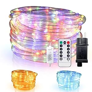 Outdoor Rope Lights Mains Powered, 300LED String Lights Plug in, Remote Control 8 Modes Fairy Lights, Waterproof for…