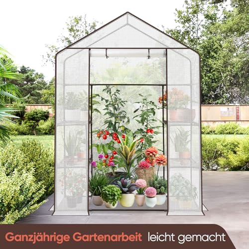 Sekey Gewächshaus 200x145x75 cm, Foliengewächshaus Stabil, Gewächshaus Balkon mit 4 Regalböden für optimales Pflanzenwachstum, Weiß, XL – Bild 3