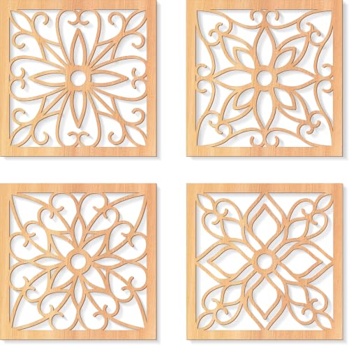 KOYILTD 4 Pcs Thicken Wooden Wall Art Rustic Farmhouse Flower Wall Art