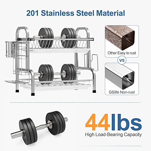 Gslife Stainless Steel Dish Drying Rack Rustproof 2 Tier Dish Rack For Kitchen Counter With 3 Drainboards, Tiered Dish Drainer With Utensils Holder,Cutting Board Holder, Silver #TOP2