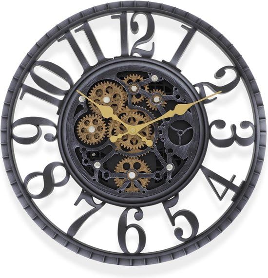 IvoQ Horloge murale industrielle avec engrenages mobiles - Look vintage robuste - Rétro - Parfait pour le salon, le bureau et la chambre à coucher -...