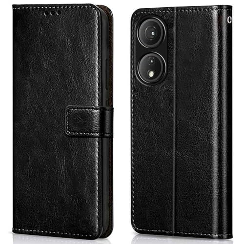 Image of WOW IMAGINE Shock Proof Flip Cover Back Case Cover for Itel P55 5G (Flexible | Leather Finish | Card Pockets Wallet & Stand | Black)
