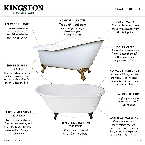 Kingston Brass Aqua Eden Vctnd6030Nt5 Cast Iron Slipper Clawfoot Bathtub With Oil Rubbed Bronze Feet Without Faucet Drillings, 60-Inch, White #TOP1