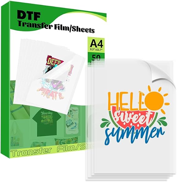 DTF Transfer Film Sublimation Transfer Paper A4 8.3x11.75 Double Sided Matte Clear Pre-treated Sheet Heat Transfer Paper for Epson Inkjet Printers DTG Printers A4 Paper 50 Sheets