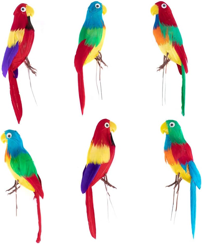 Factory Direct Craft Pack of 6 Tri-Color Artificial Parrots from Tropical Parrots with Feathers for Props and Decorations