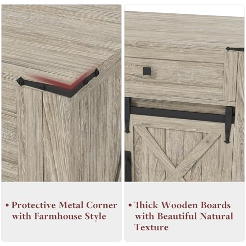 GlouMod Farmhouse Dresser for Bedroom, 47 Inch Sliding Barn Door Wood Texture Rustic Chest of Drawers 4 Drawers Dresser TV Stand for Bedroom, Driftwood Gray - Image 6
