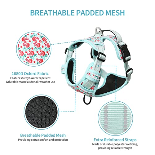 Timos No Pull Dog Harness,Reflective Oxford Adjustable No Choke Puppy Harness With Front & Back 2 Metal Leash Clips, Soft Padded Outdoor Vest Harnesses With Easy Control Handle For Medium Dogs,Cyan,M #TOP3