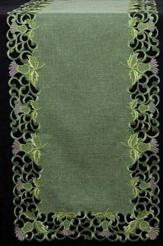 Table Runner (Large) in Green Balmoral Thistle Design. Beautifully embroidered table linen to grace your dining table at Hogmanay, Burns Night, St Andrews Day, or to dress the tables at your Scottish Wedding, Engagement Party or other Scottish also for