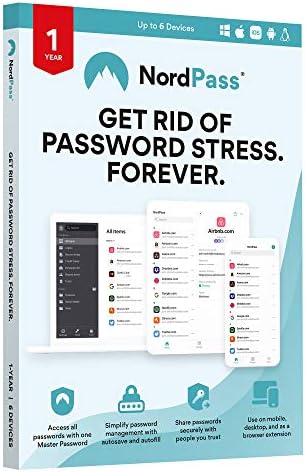 NordPass 1-Year Premium Password Manager Subscription - Password Manager Software with Top-Tier Encryption, Data Breach Scanner, Secure Password Sharing, Password Generator [Physical box]