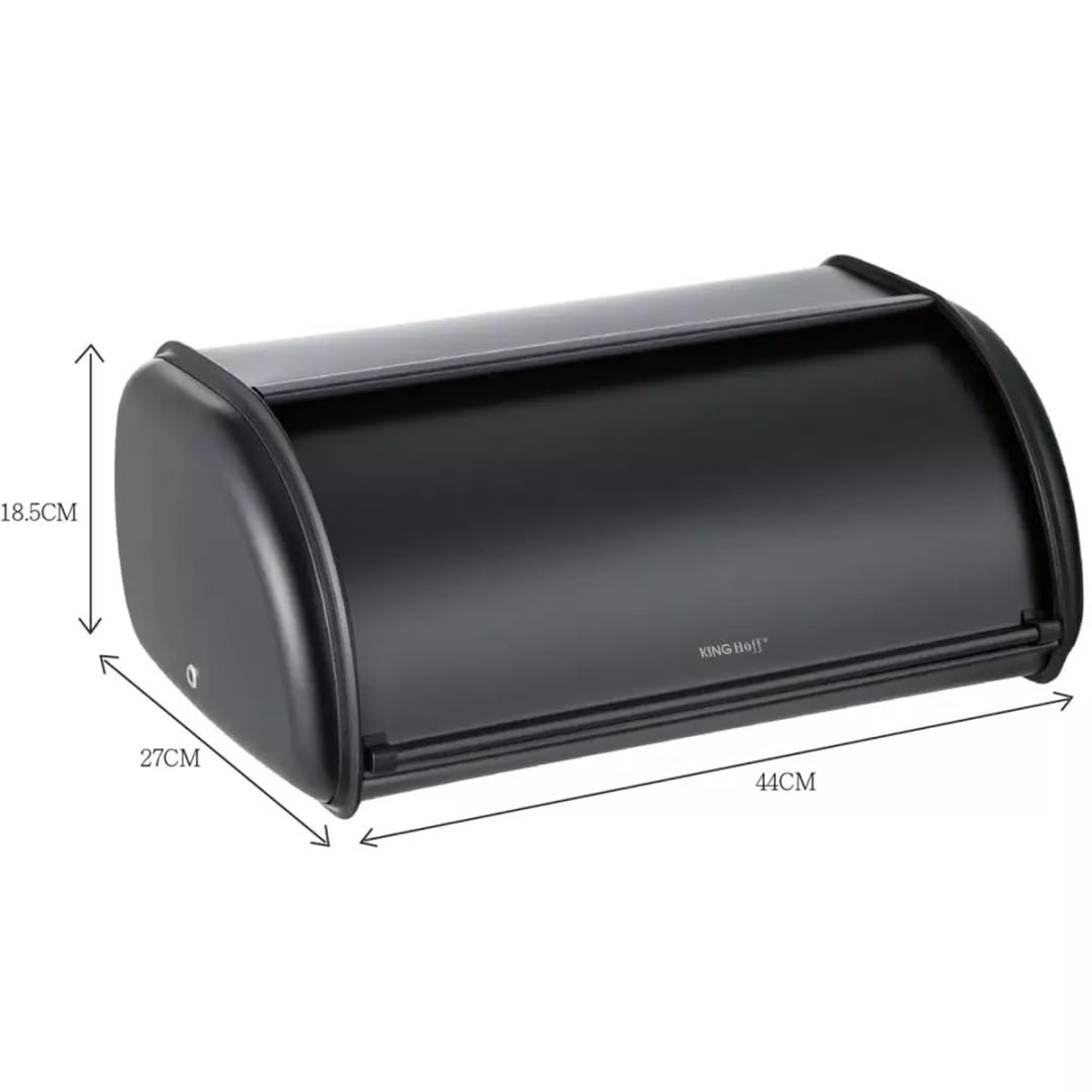 KING HOFF Panera, caja para guardar pan, panera espaciosa de metal, pan y galletas, larga conservación y frescura, 44 cm x 27 cm x 18,5 cm (negro)