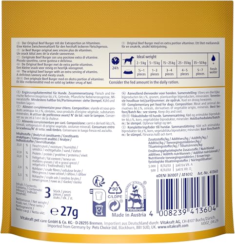 Vitakraft Beef Burger, Hundeleckerli, für zwischendurch und unterwegs, ohne Zusatz von Zucker (1x 27g)