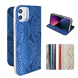 Koda | For iPhone 14Plus 対応 ケース手帳型 蛇柄 パイソン柄 ヘビ柄 耐衝撃 スマホケース マグネット内臓式 スタンド機能付き 手帳ケース 保護カバー (カラー：ブルー Blue)