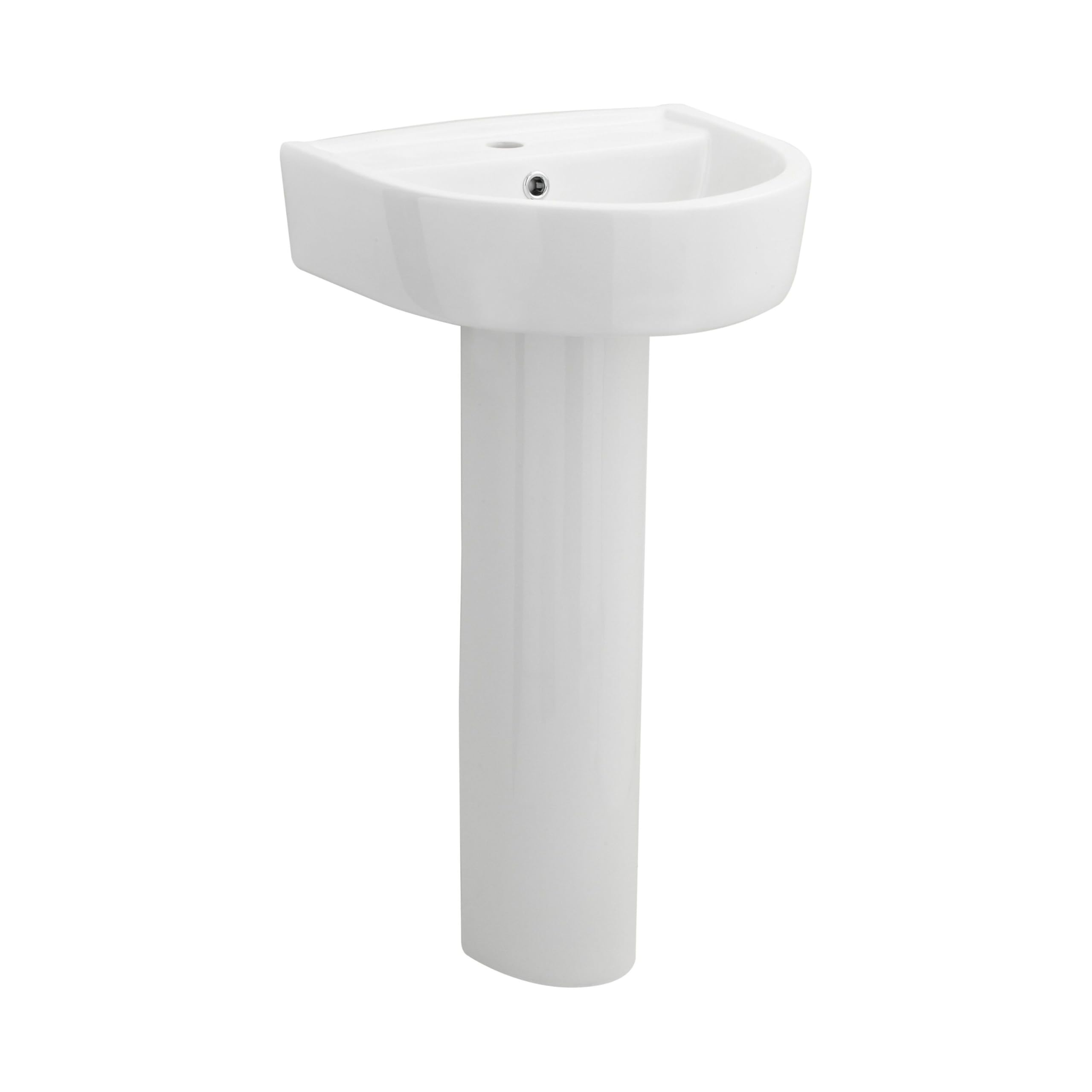 Balterley White 420Mm Bathroom Sink, Full Pedestal Ceramic Round Bowl Bathroom Wash Basin Sink With Overflow, 1 Tap Hole, Floor Standing Basin Sinks For Cloakroom - 420 X 380 X 825Mm (White)