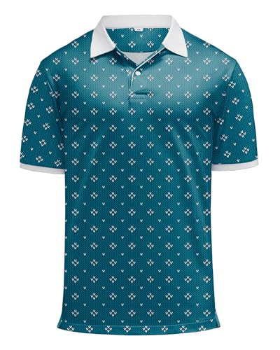 KUYIGO Mens Golf Polo Shirt Quick Dry Breathable Moisture Wicking UPF 40+ Printed Short Sleeve Performance Shirt,XL