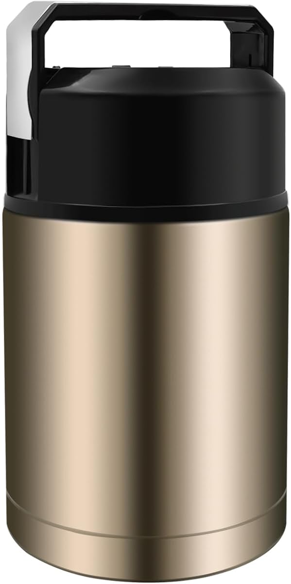 Termo para sopa de 35 oz, termo de acero inoxidable para comida caliente, boca ancha, dorado | Termo de acero inoxidable para comida caliente, tarro termo para comida de boca ancha, contenedor de almuerzo aislado, termo al vacío a prueba de fugas