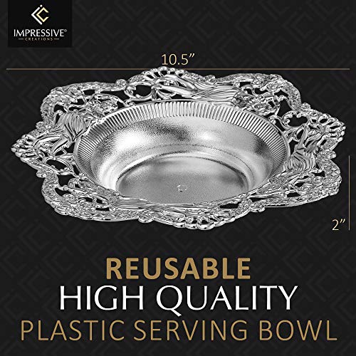 Impressive Creations Small Silver Plastic Serving Dish - 4 Pack Reusable Food Serving Bowl For Candy, Appetizers - Elegant Vintage Design With Flat Rim For Kitchen, Party, Centerpiece Display #TOP1