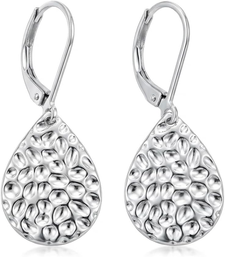 Hammered Teardrop Earrings for Women, Lightweight Leverback Drop Dangle Jewelry, Everyday Fashion Accessory, Birthday Gift for Her