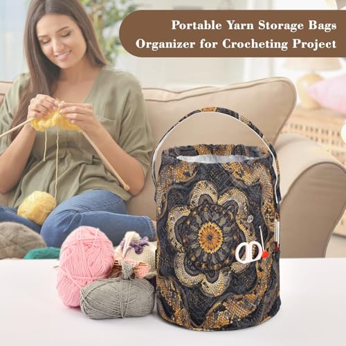 Image of Tatenale Crochet Bag Yarn Bag Knitting Project Bag with Pockets and Handle Portable Yarn Storage Organizer Tangle Free 8.3x11 InchCottonmouth Skin Mandala Dark Purple45