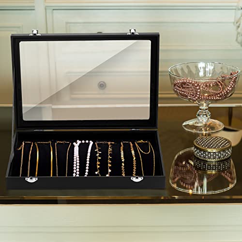 Kenning 2 Pieces Glass Lid Necklace Organizer Box 20 Hooks Necklace Tray Jewelry Holder Organizer Velvet Necklaces Holder Storage Display Case For Show Bracelet #TOP4